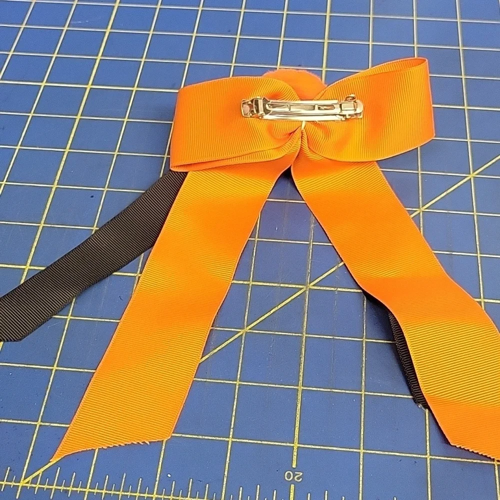 Orange Black Halloween Bow with Spider